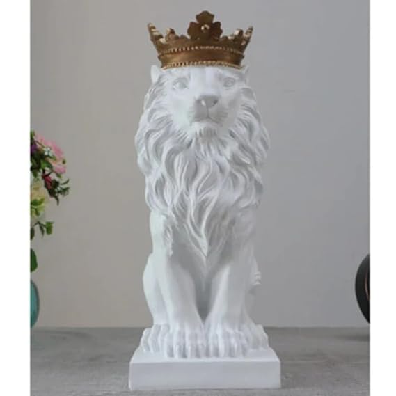 Modern Abstract Crown King Lion Statue-White