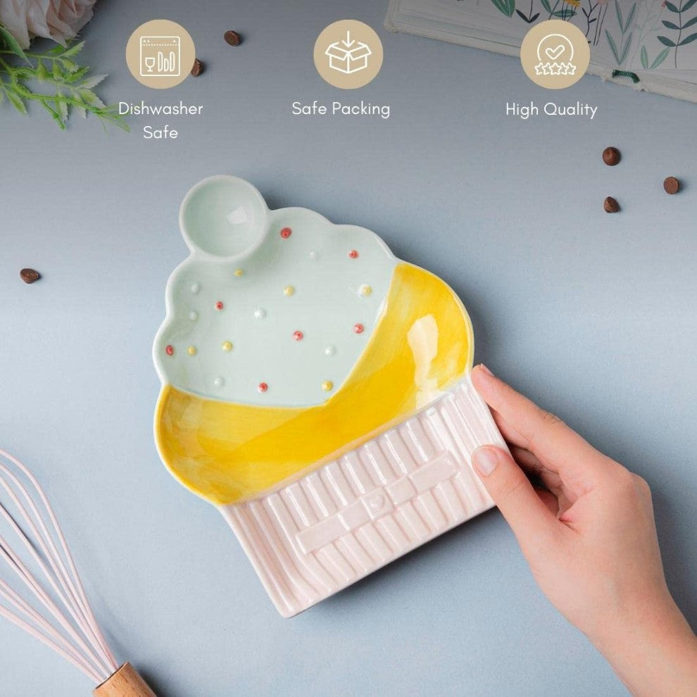 Ceramic Cupcake Shaped Snack or Dessert Plate-7"