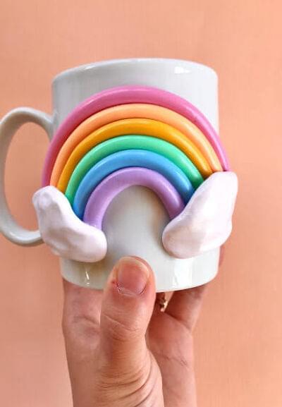 Handmade Ceramic Rainbow and Clouds Planter