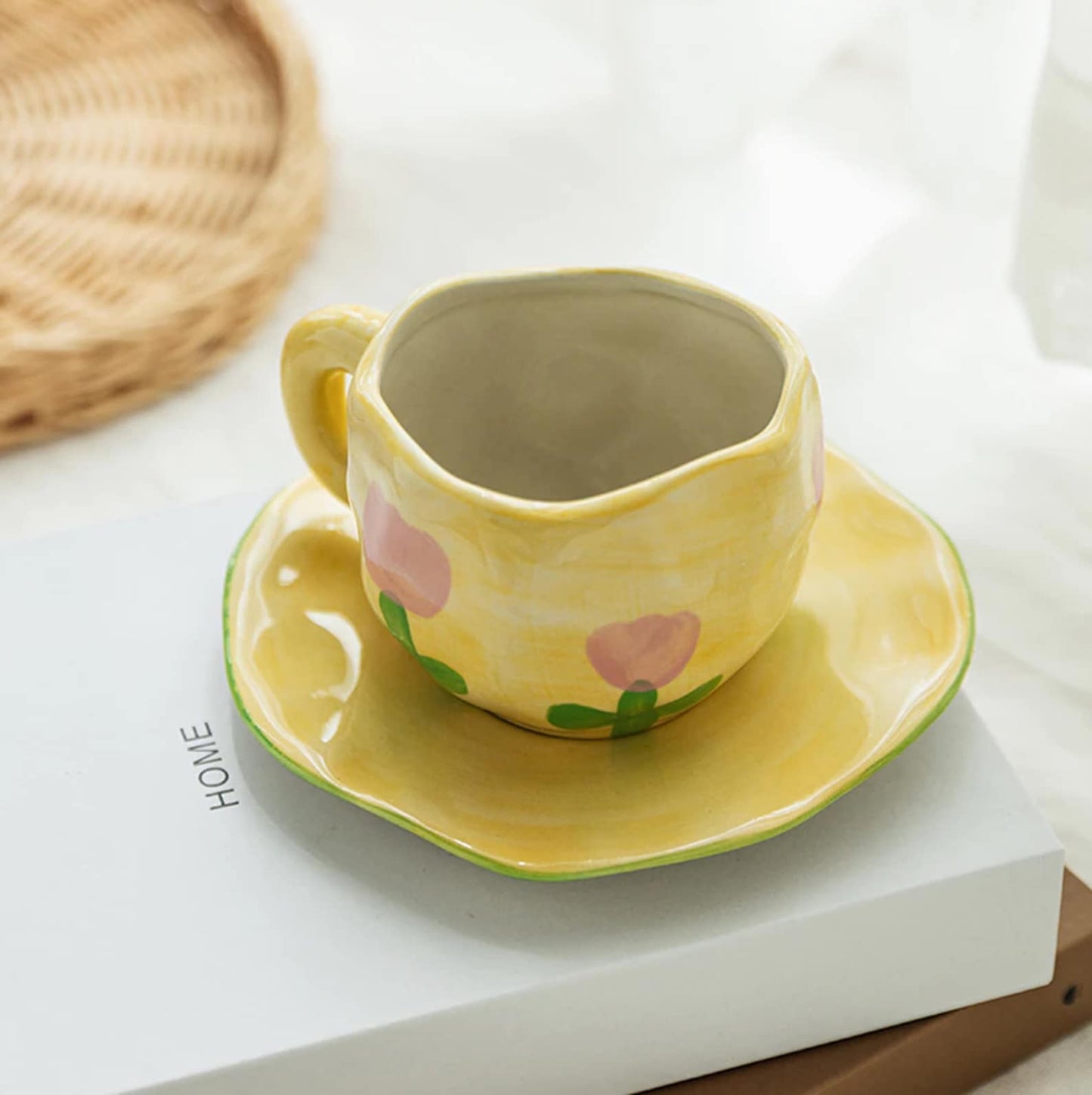 Flower Cup and Saucer- Yellow (Set of 2)
