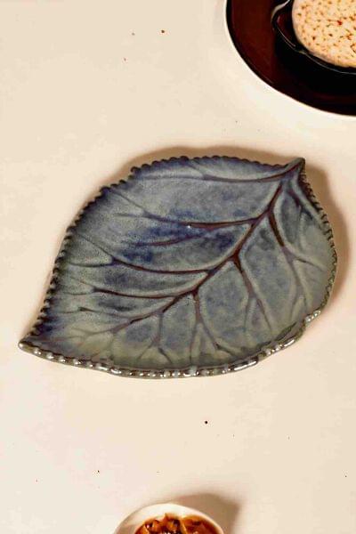 Ceramic Leaf Shaped Serving Tray - 11"