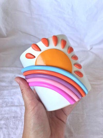 Handmade Ceramic Rainbow and Sun Planter
