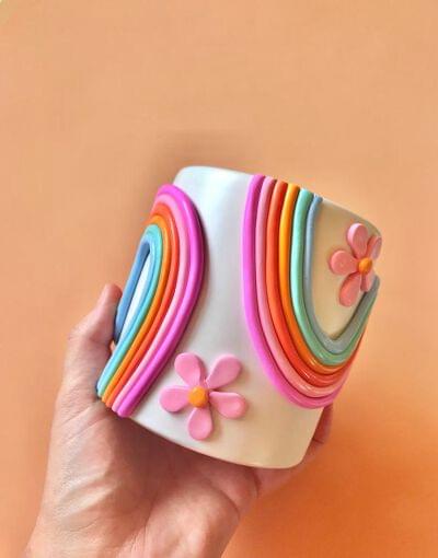 Handmade Ceramic Rainbow and Flower Planter