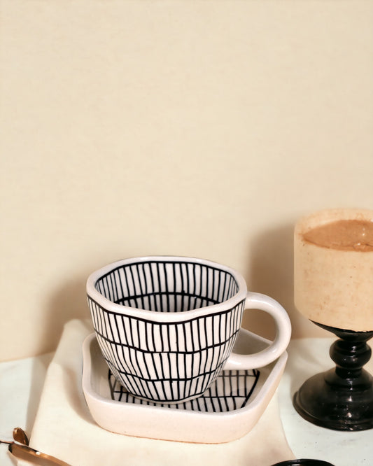 Cup and Saucer- Black & White (Set of 2)