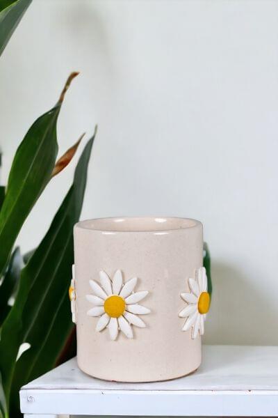 Handmade Ceramic White Flowers Planter