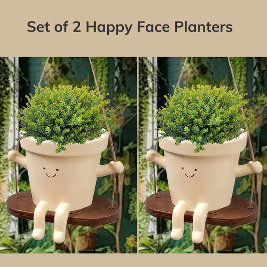 Set of 2 Swinging Happy Face Planters