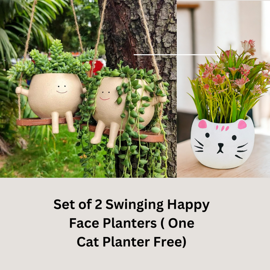 Set of of 2 Happy Face Planter (Free One Cat Face Planter)