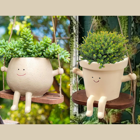 Set of of 2 Happy Face Planters