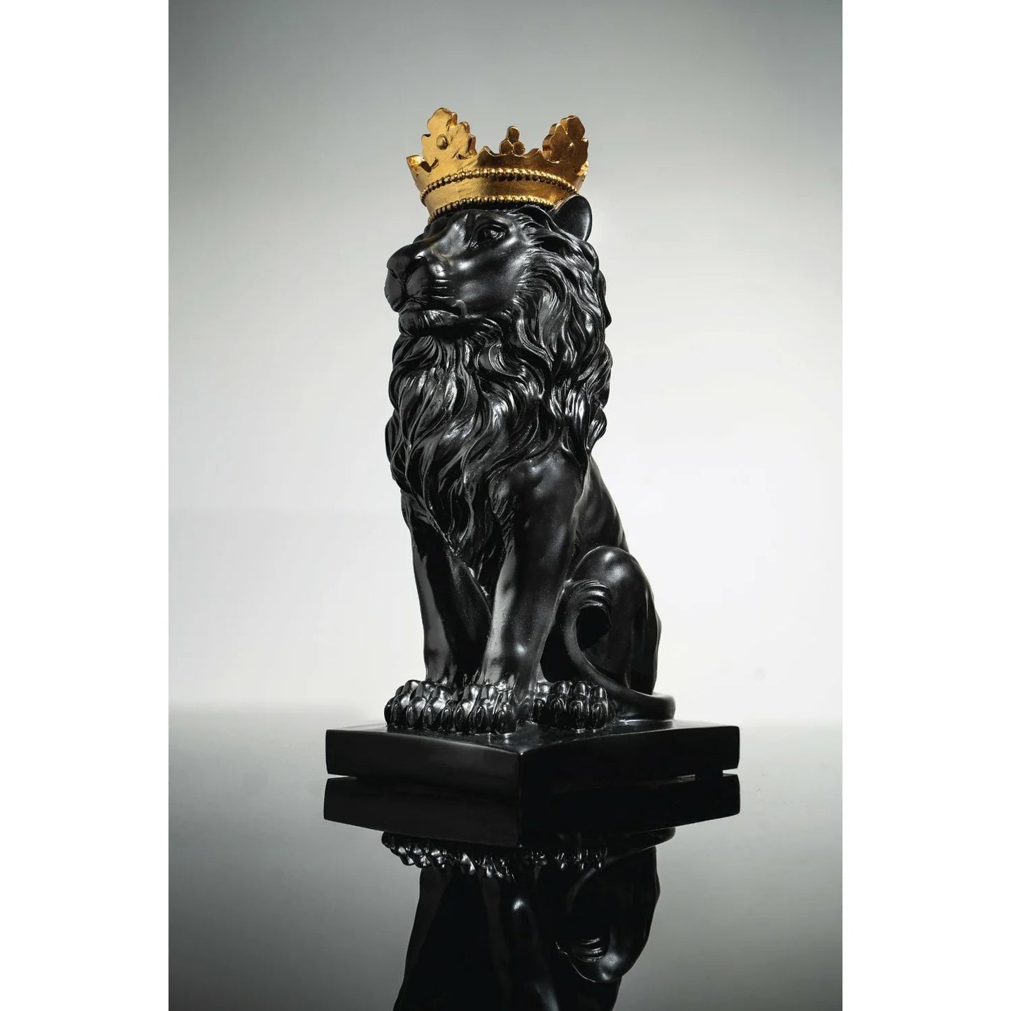 Modern Abstract Crown King Lion Statue-Black