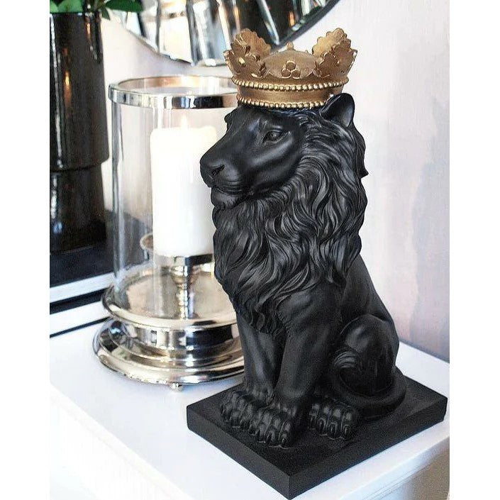 Modern Abstract Crown King Lion Statue-Black