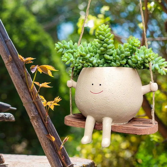 Swinging Happy Face Planter-Round 5" tall